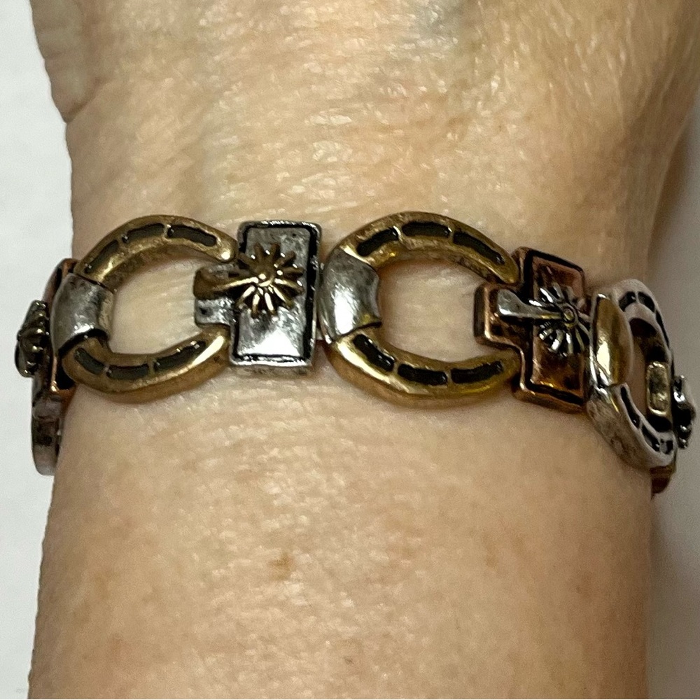 Two tone copper/silver tone elastic bracelet jewelry
